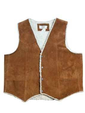 Vintage GMZ Enterprises Mens Genuine Leather Suede Vest Sherpa Lined Size Large